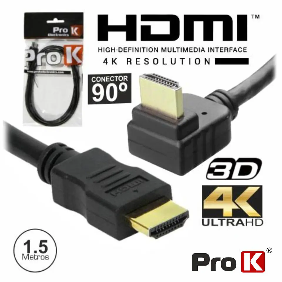 CABO HDMI DOURADO MACHO / MACHO 2.0 4K PRETO 1.5M 90º PROK 1