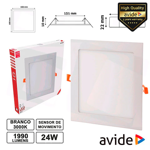 PAINEL LEDS QUADRADO 24W 291MM 3000K 1990LM AVIDE
