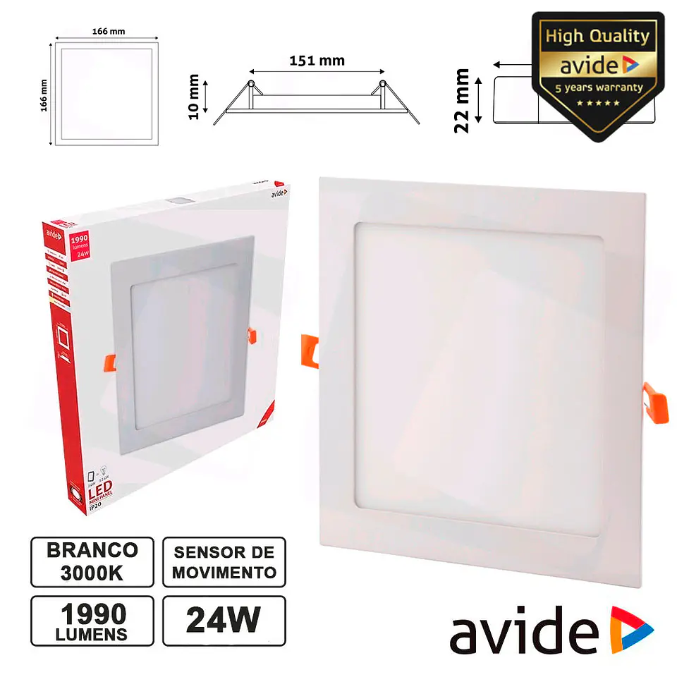 PAINEL LEDS QUADRADO 24W 291MM 3000K 1990LM AVIDE 1