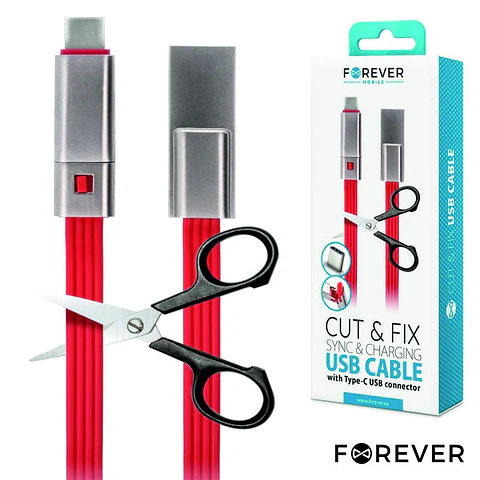 Cabo USB-A 2.0 Macho / USB-C Vermelho 1.5M Corte á Medida