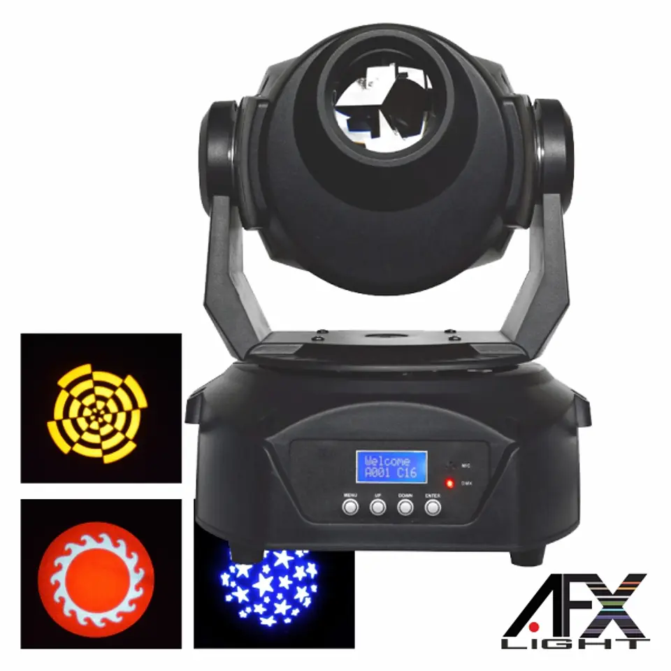 MOVING HEAD SPOT 1 LED 120W BRANCO 2 RODAS GOBO DMX AFXLIGHT 1