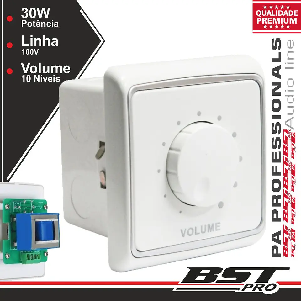REGULADOR DE SOM 30W 100V INTERIOR PAREDE BRANCO BSTPRO 1