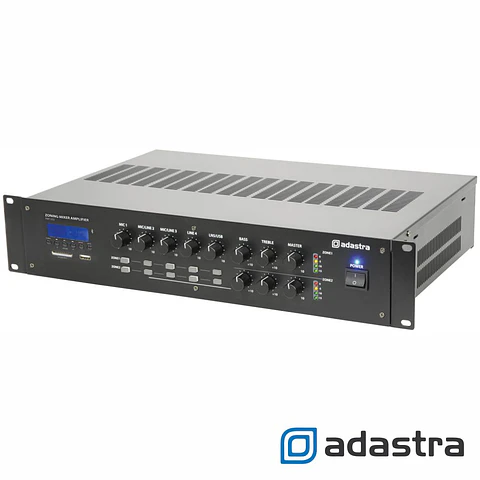 Amplificador 100V 2 Zonas 2x120W USB/SD/FM/BT ADASTRA