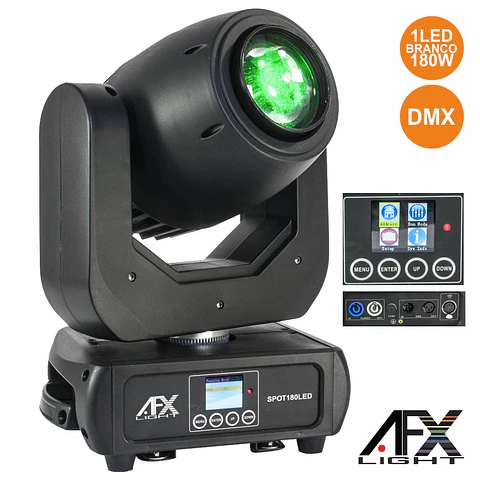 MOVING HEAD SPOT 1 LED 180W BRANCO 3 RODAS GOBO DMX AFXLIGHT