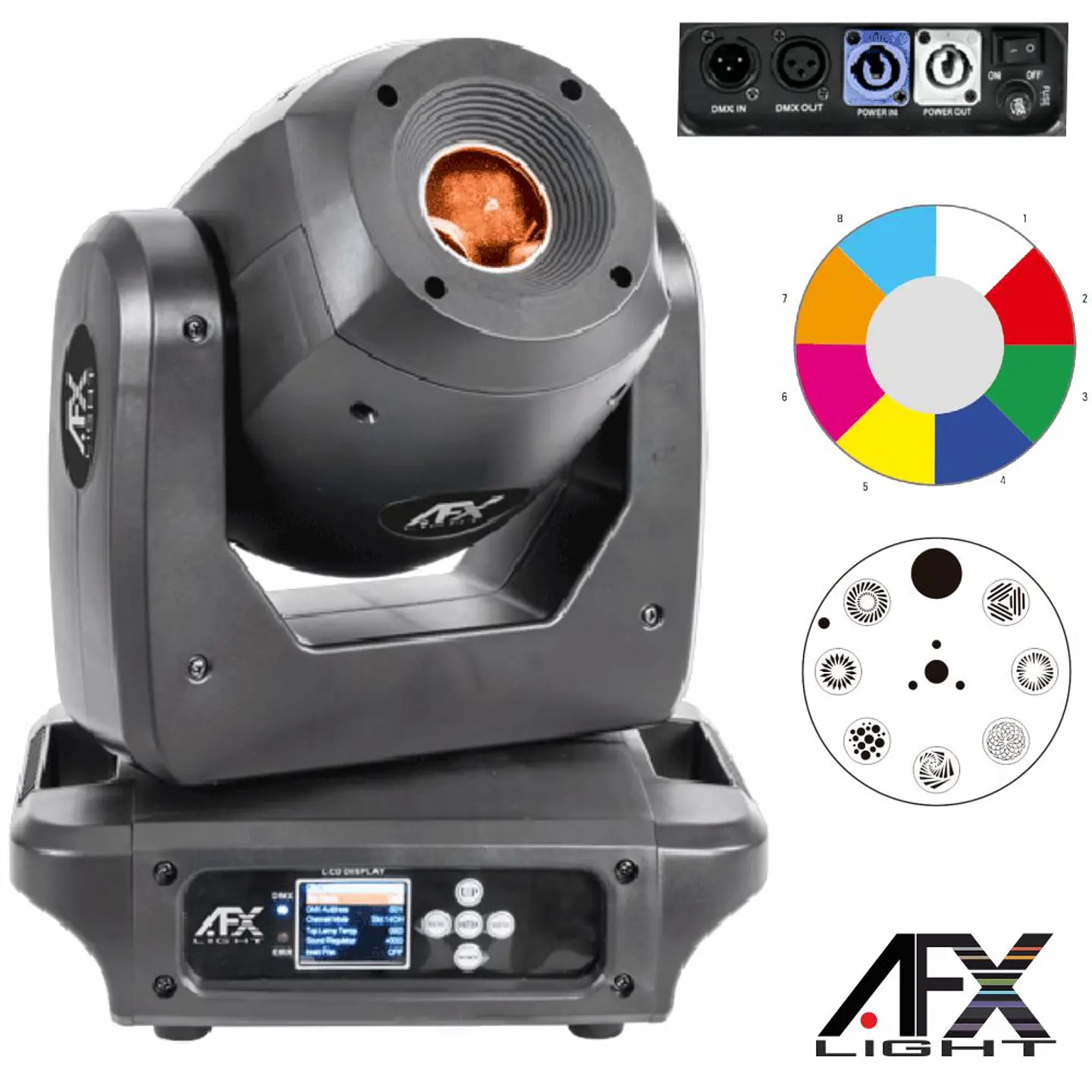Moving Head Spot 1 LED 100W Preto 2 Rodas Gobo DMX AFXLIGHT 1