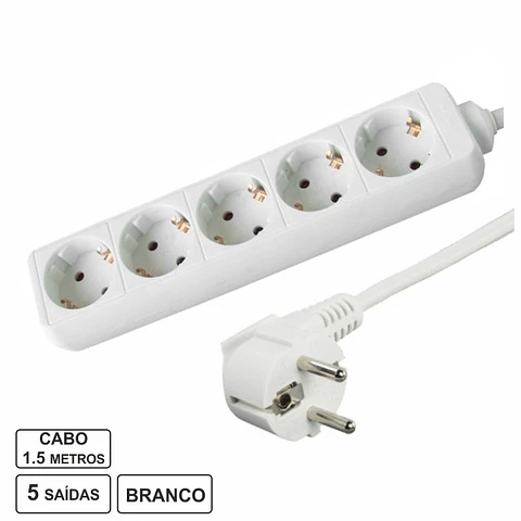 TOMADA ELÉTRICA C/ 5 SAÍDAS 1.5M BRANCO
