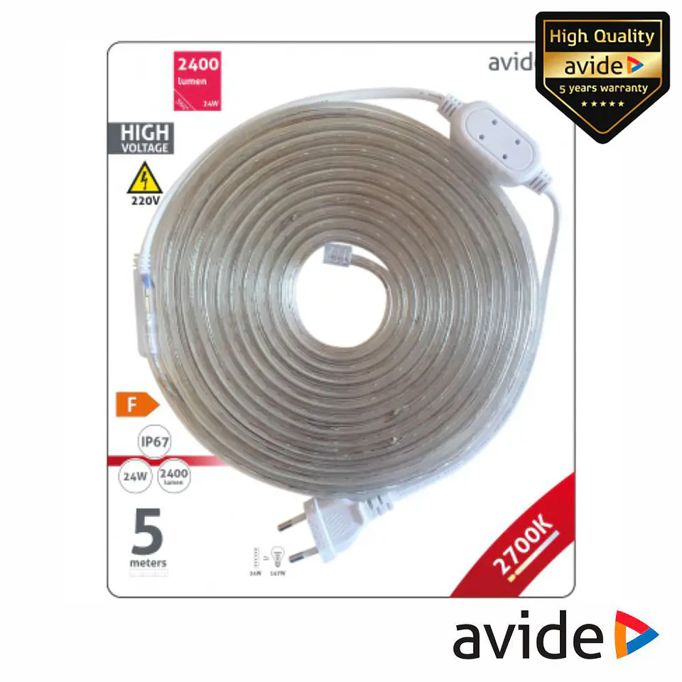 Fita 300 LEDS 3528 2700K 230V 4.8W/m 5m IP67 AVIDE 1