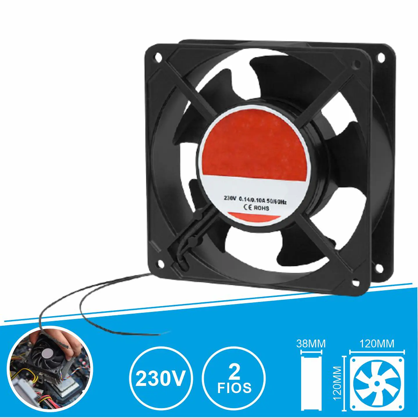 Ventoinha 230V 120x120x38mm 2 Fios 1