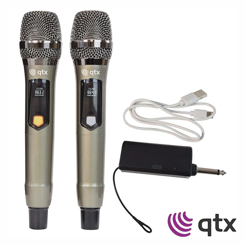 Conjunto 2x Microfones UHF S/ Fios C/ Recetor QTX