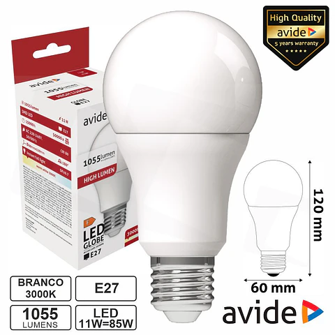 Lâmpada LED Dimável E27 Globo A60 11W 230V 3000K 1055lm