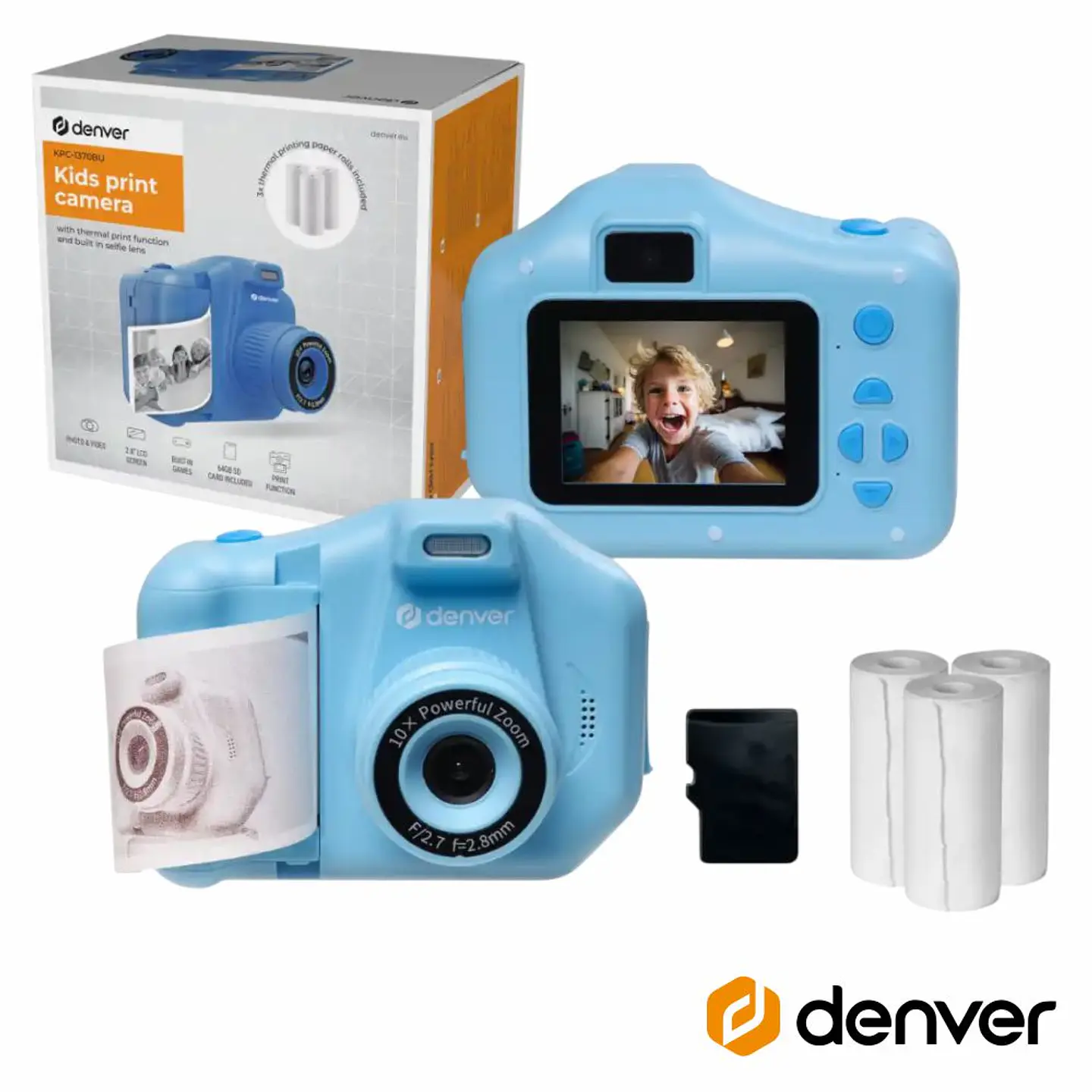 Câmara Digital Azul P/ Crianças C/ Impressora Térmica DENVER 1