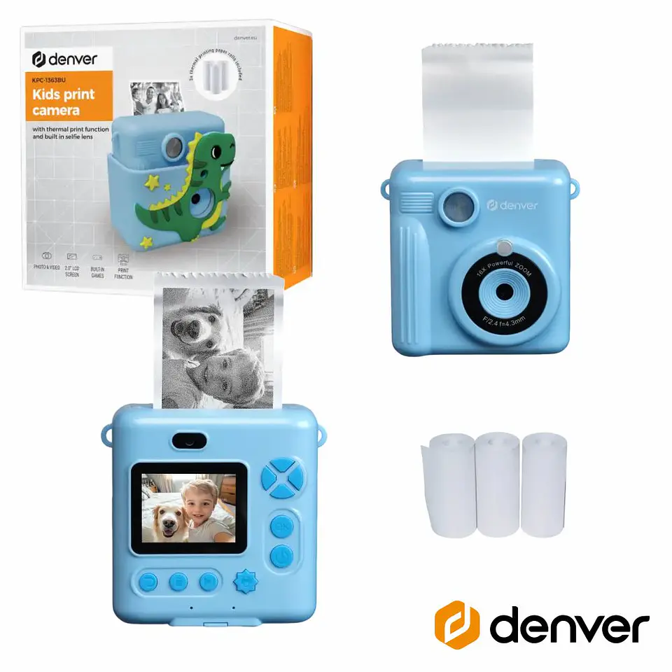Câmara Digital Azul P/ Crianças C/ Impressora Dino DENVER 1