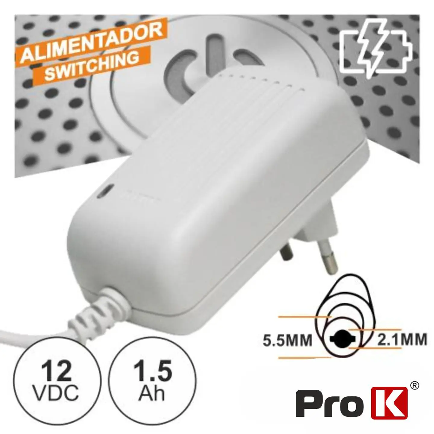 ALIMENTADOR SWITCHING 12V 1.5A BRANCO PROK 1