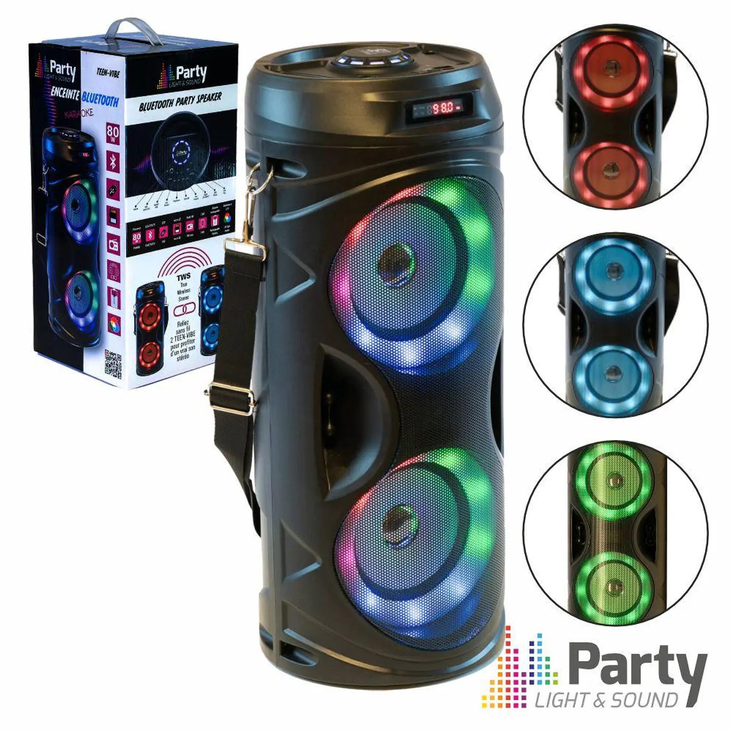Coluna Bluetooth Portátil 80W BT/USB/FM/MicroSD TWS PARTY 1