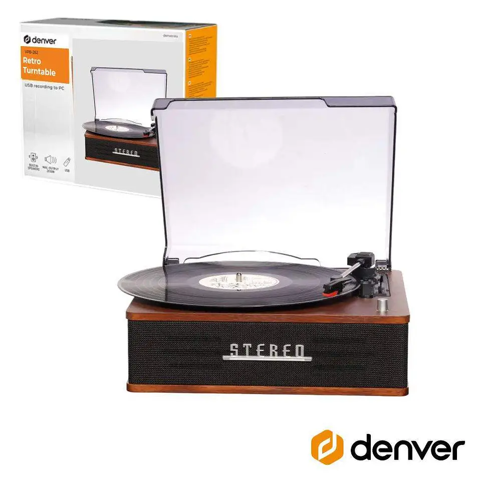 Gira-Discos 33/45/78RPM Vintage 2x20W BT DENVER 1