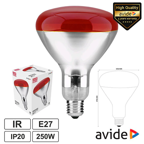 Lâmpada E27 250W Infravermelhos Topo Vermelho AVIDE