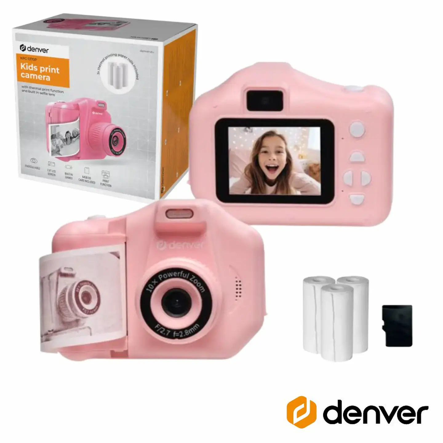 Câmara Digital Rosa P/ Crianças C/ Impressora Térmica DENVER 1