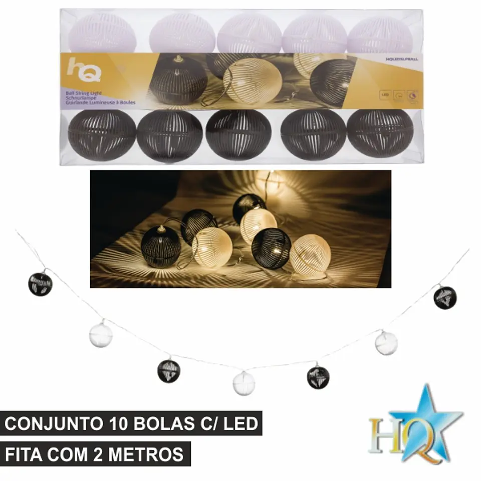 CONJUNTO DE LUZES  BOLAS LEDS BRANCAS E PRETAS 1