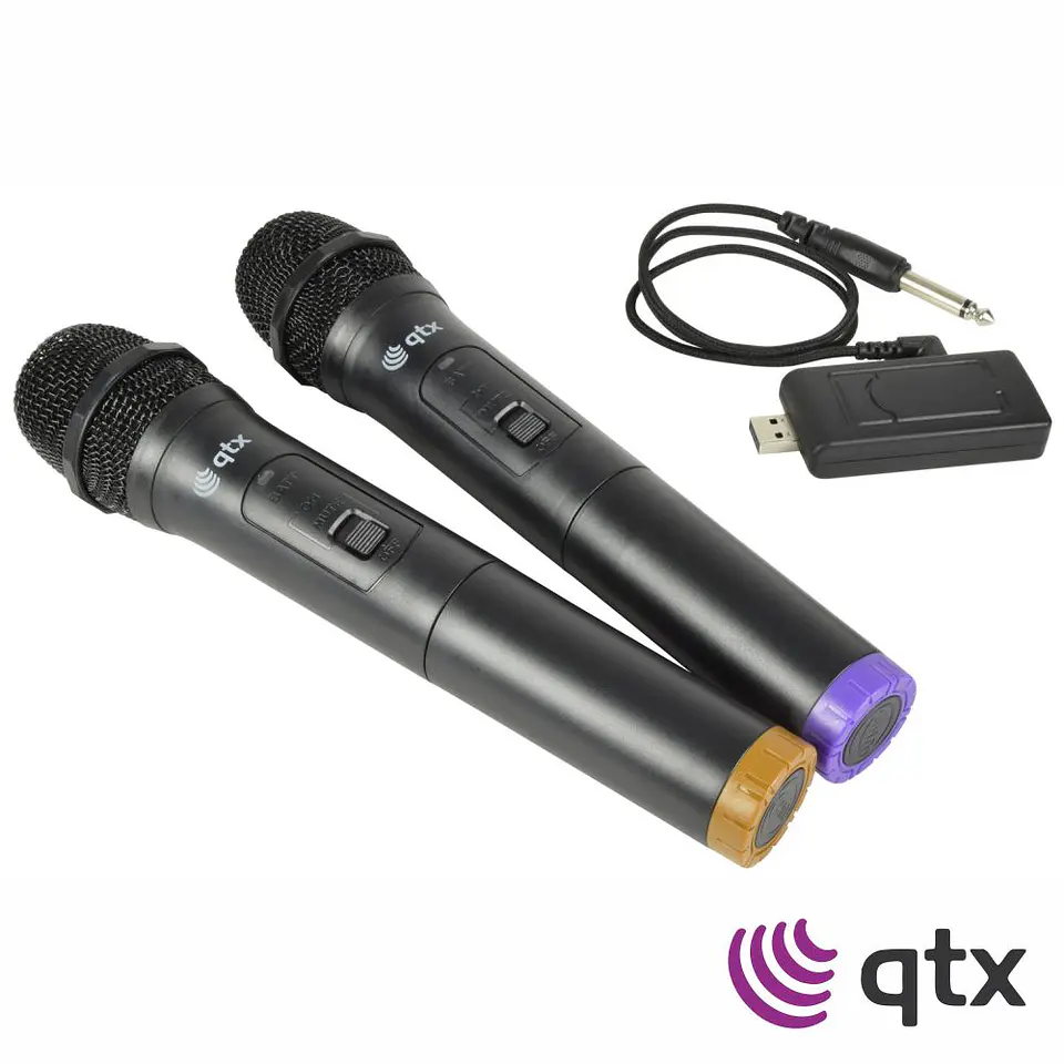 Conjunto 2x Microfones Mão S/ Fios UHF C/ Recetor USB QTX 1