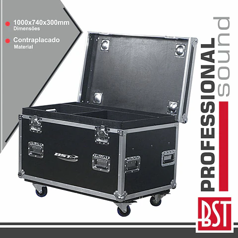 MALA TRANSPORTE DJ P/ 6 PROJETORES CONTRAPLACADO RODAS BST