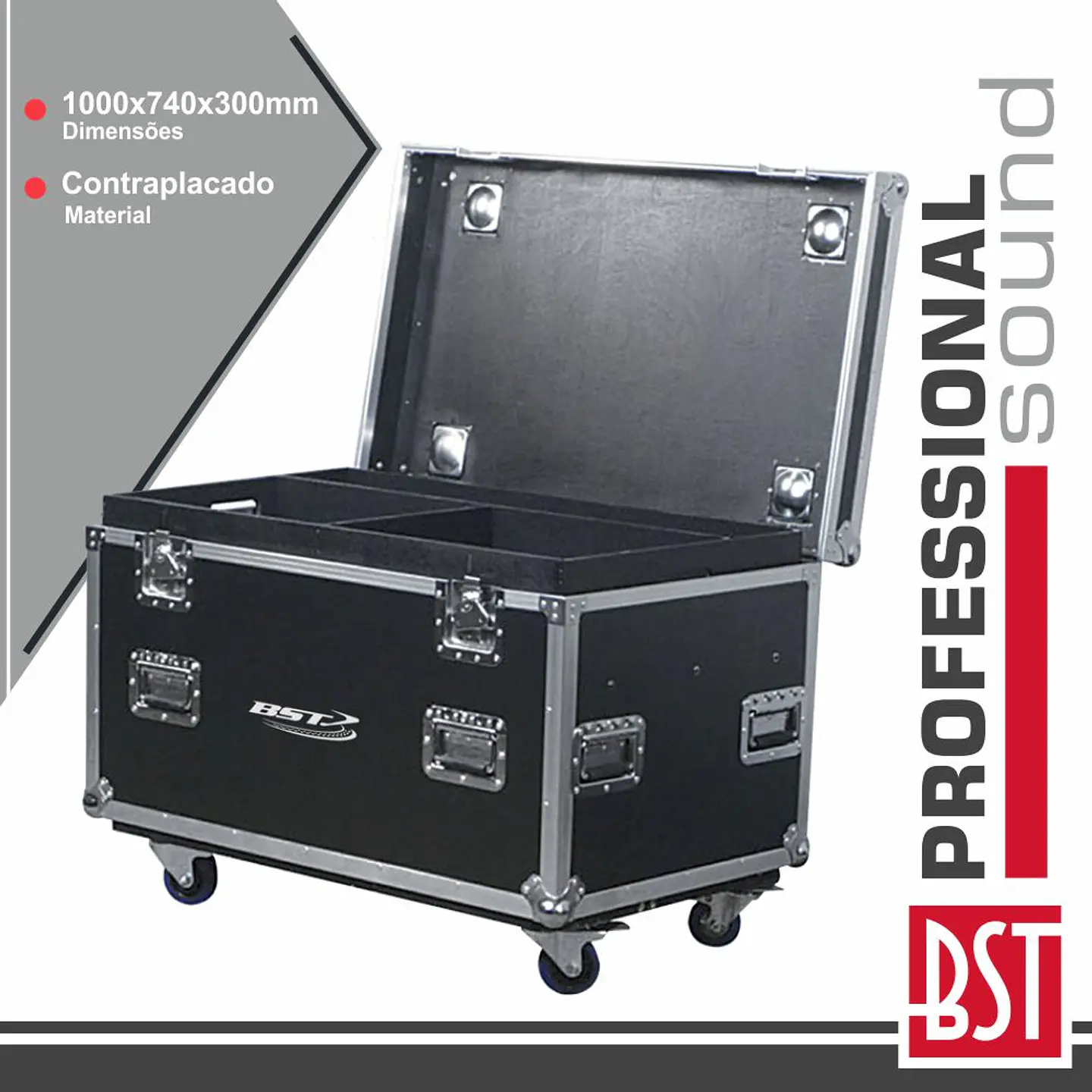 MALA TRANSPORTE DJ P/ 6 PROJETORES CONTRAPLACADO RODAS BST 1
