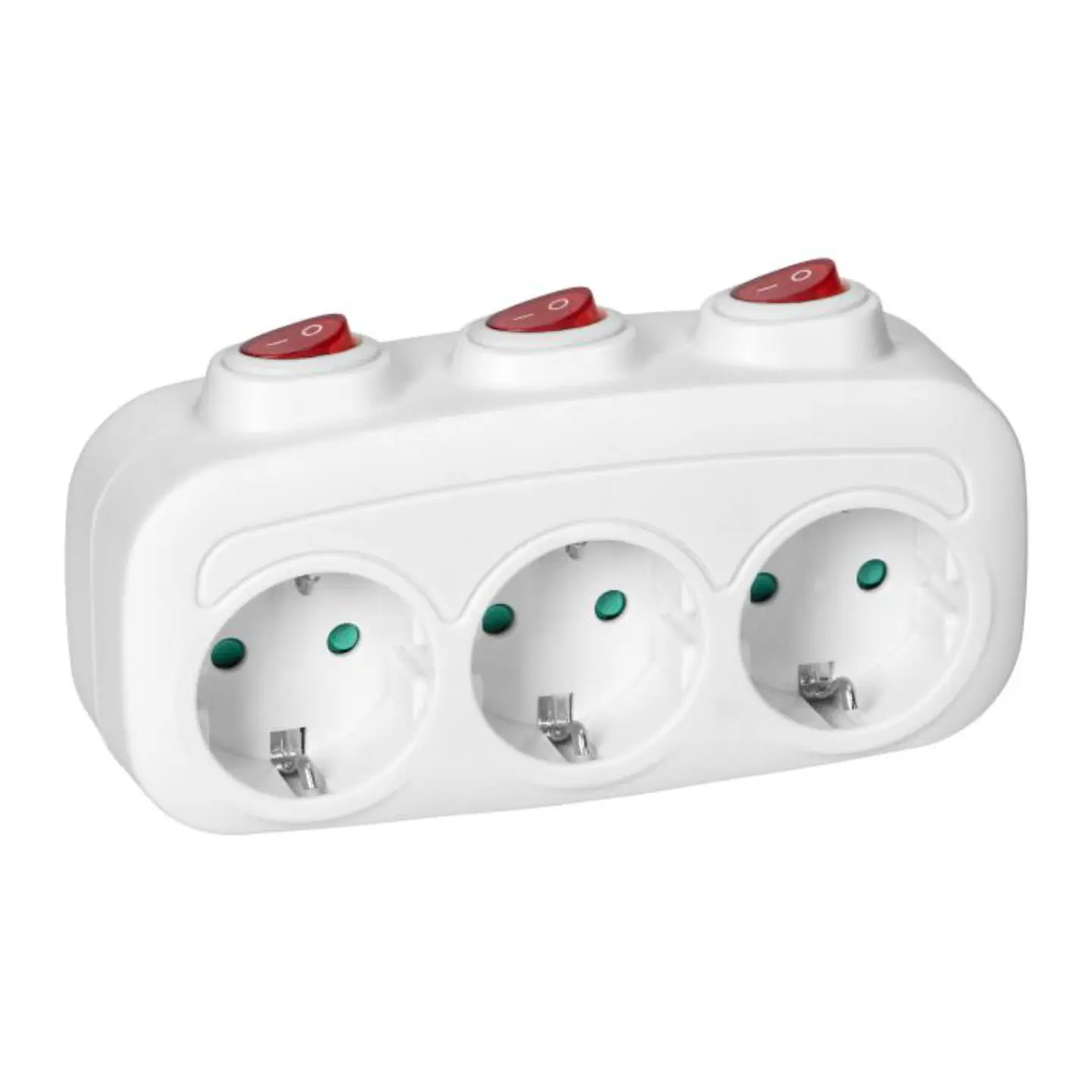 Ficha Elétrica Adaptadora 3x Schuko C/ Interruptores VIRONE 1