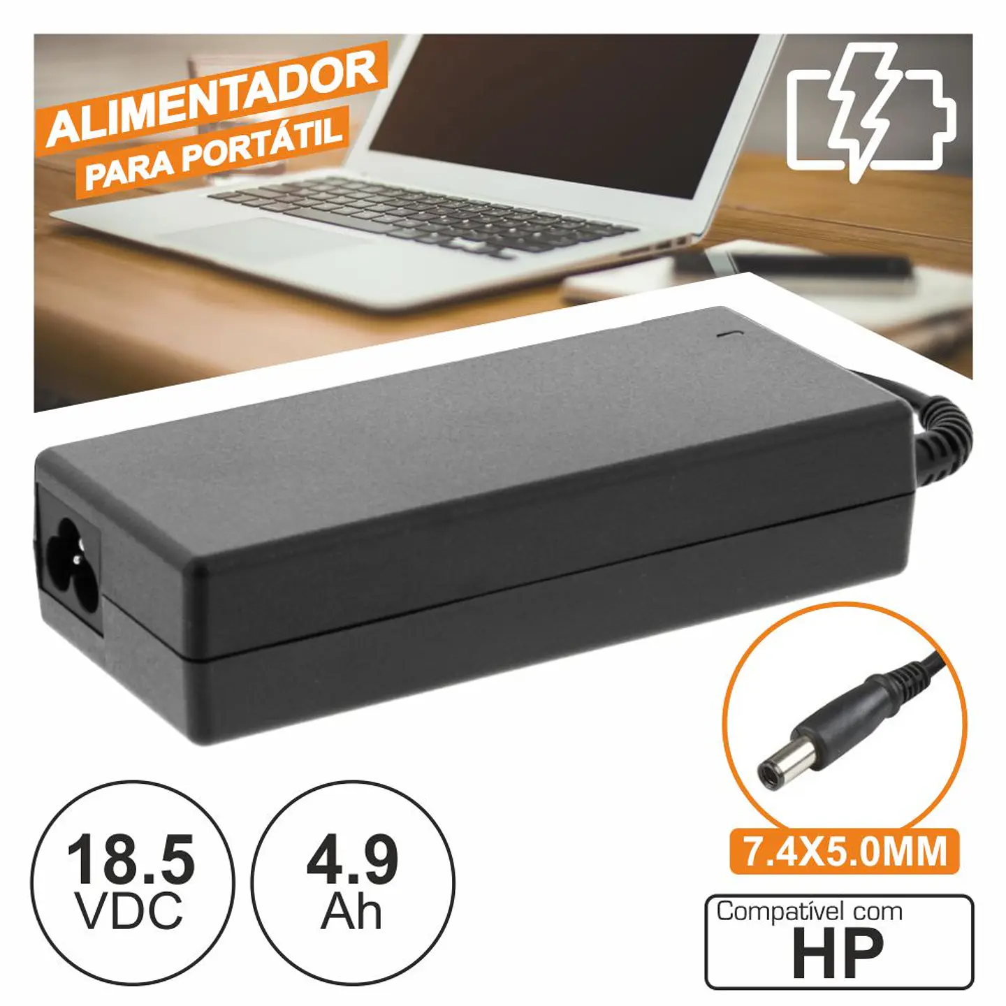 ALIMENTADOR P/ HP 18.5V 4.9A 90W 7.4X5.0MM 1