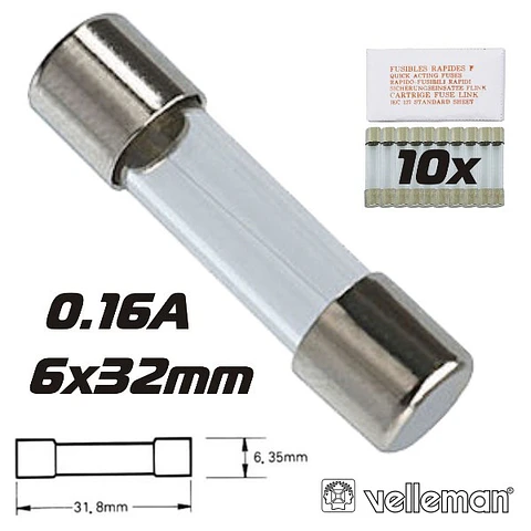 FUSÍVEL 6X32 FUSÃO RÁPIDA 0.16A (10X) VELLEMAN