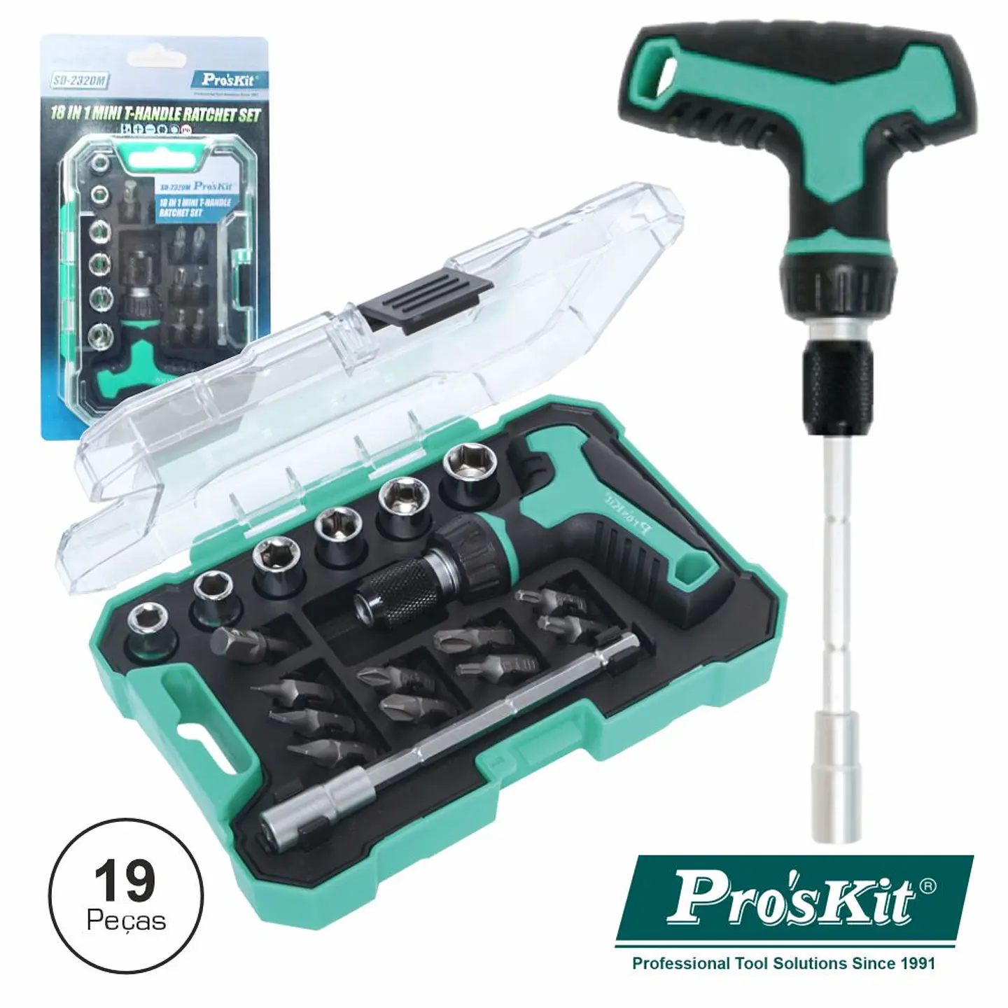 CONJUNTO DE CHAVE ROQUETE C/ BITS E EXTENSOR 19X PROSKIT 1