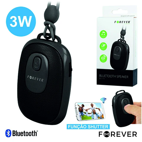 COLUNA BLUETOOTH PORTÁTIL 3W C/ OBTURADOR P/ CÂMARA