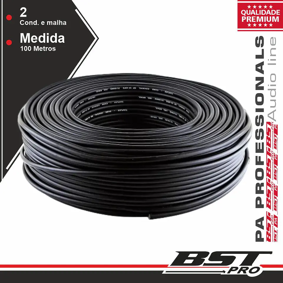 CABO MICROFONE 2 CONDUTORES + MALHA ROLO 100M BSTPRO 1