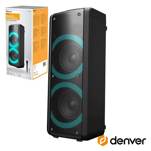 Coluna Amplificada 2x6.5" 300W USB/BT/SD/AUX TWS RGB DENVER
