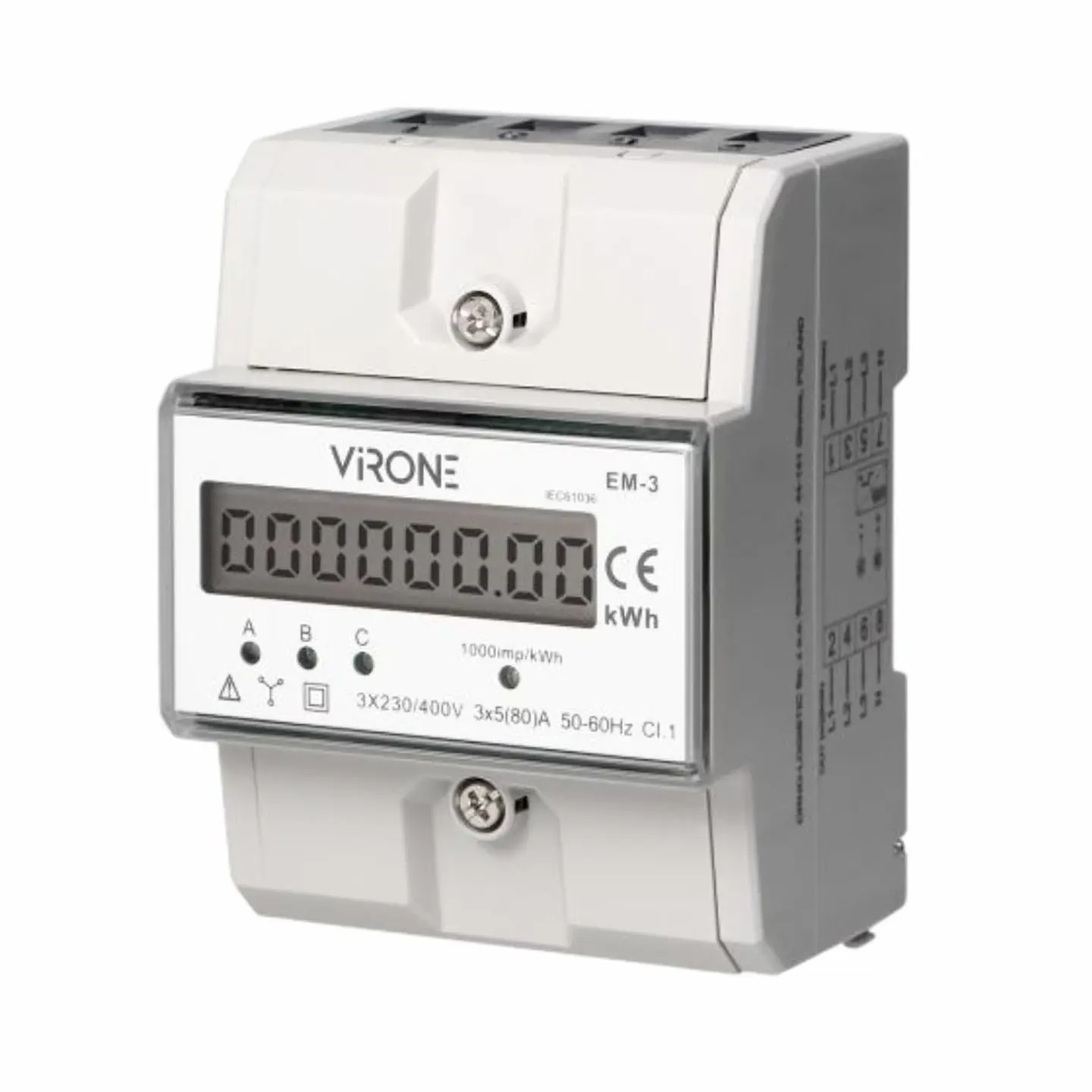 Contador Energia Digital Trifásico 230V/80A 4.3 Módulos DIN 1
