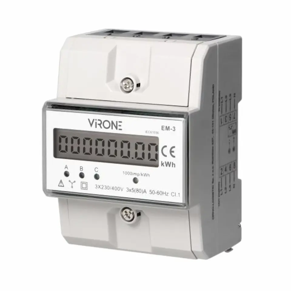 Contador Energia Digital Trifásico 230V/80A 4.3 Módulos DIN 1