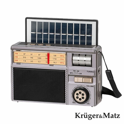 Rádio Portátil AM/FM/SW e MP3 C/Painel Solar KRUGERMATZ