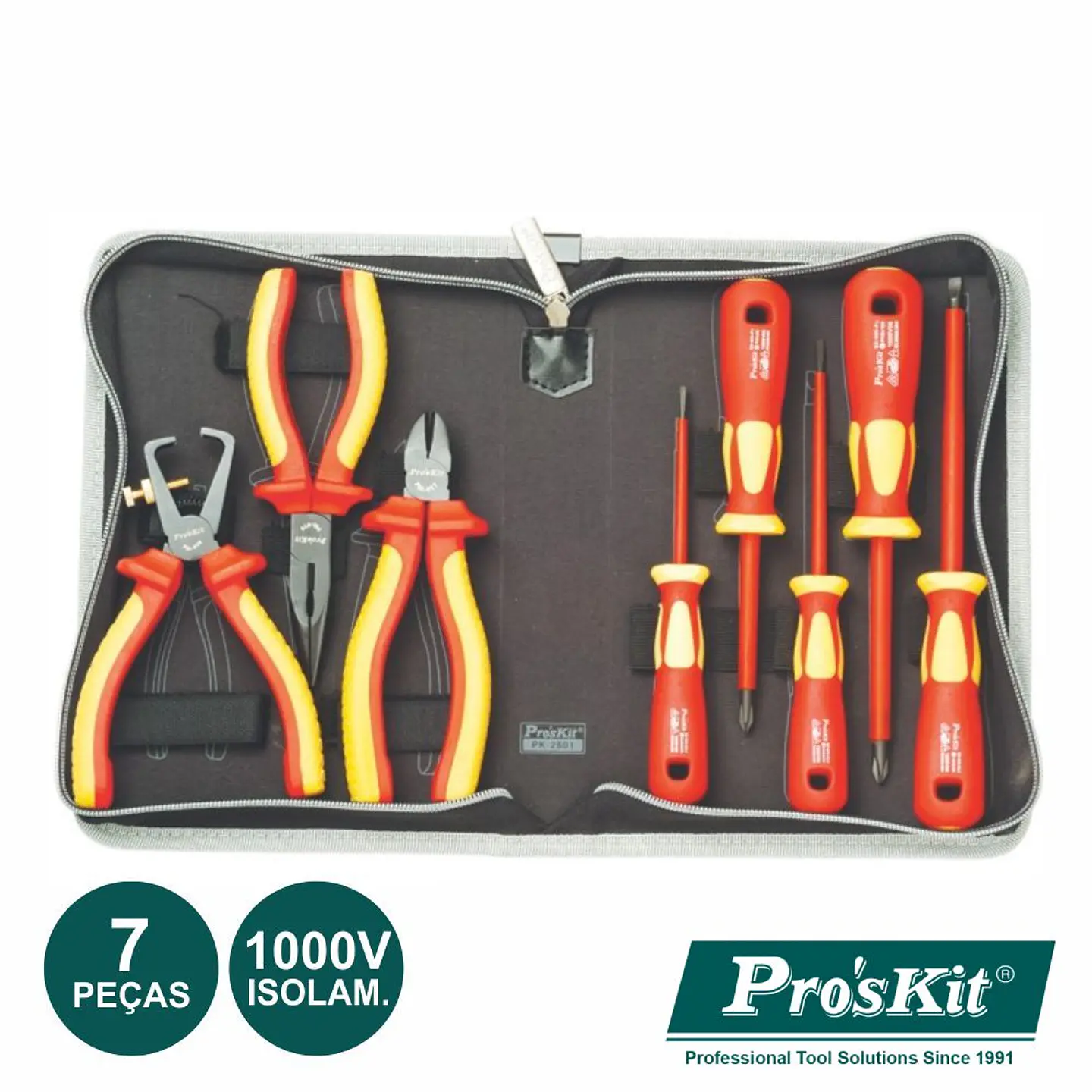 MALA FERRAMENTAS PROFISSIONAL 1000V 7 PEÇAS PROSKIT 1