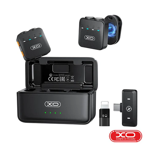 Conjunto 2x Microfones Lapela Sem Fios Com Receptor USB-C XO