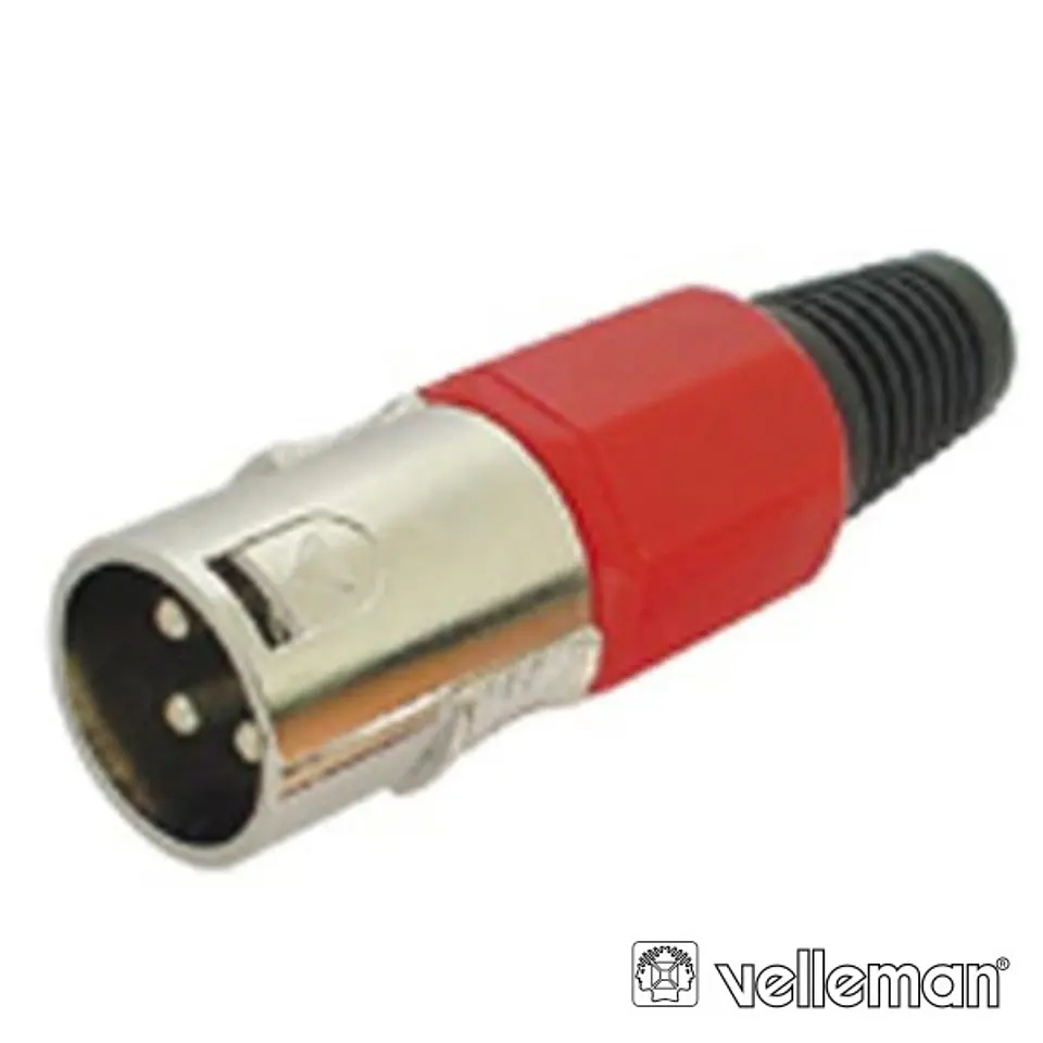 FICHA XLR 3P MACHO VERMELHA C/ BLINDAGEM E BLOQUEIO 1