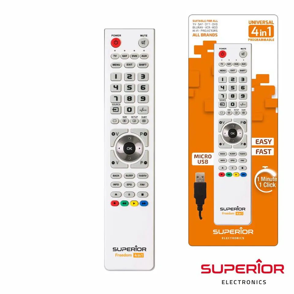 Comando TV Programável Branco FREEDOM C/ USB 1