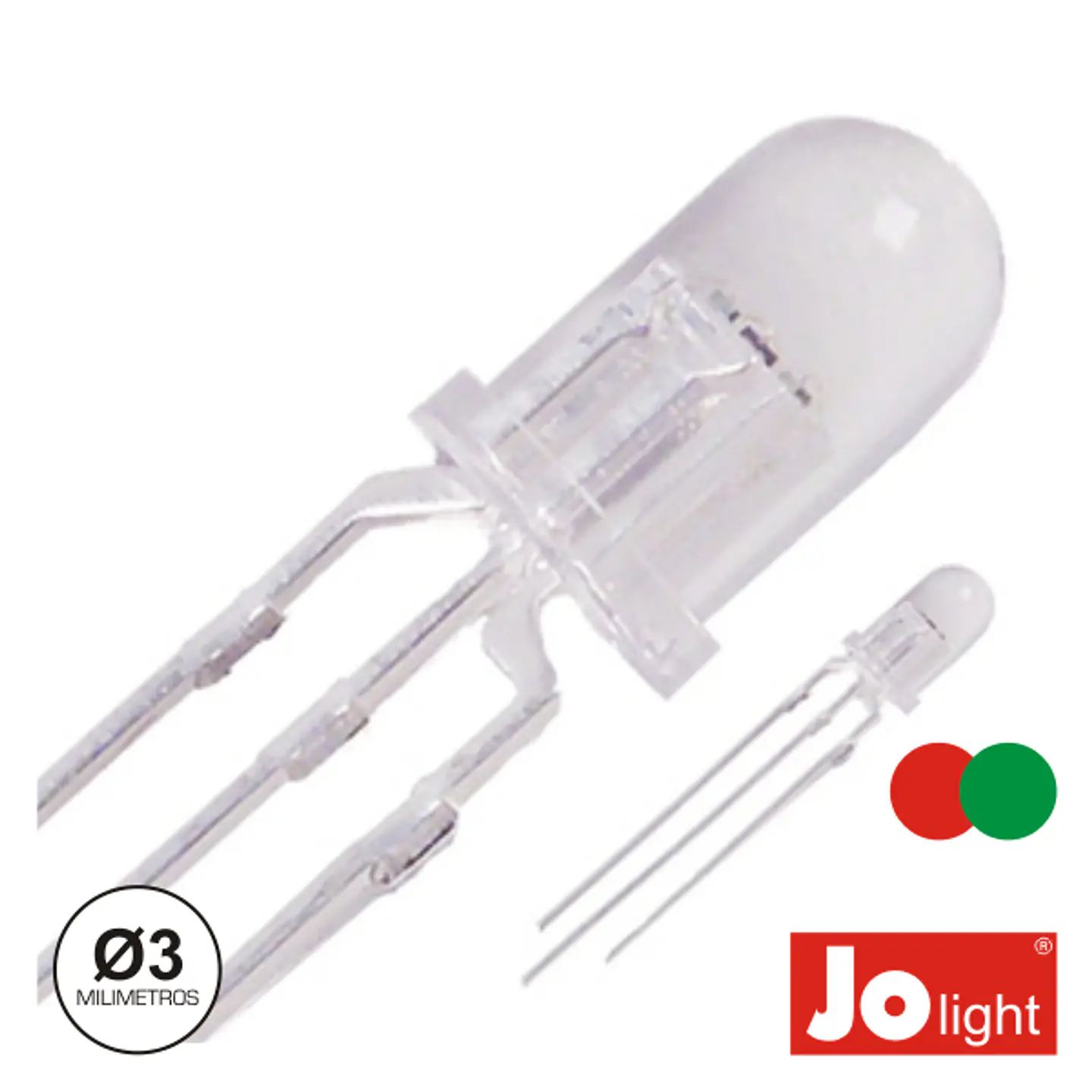 LED 3MM MULTICOR VERMELHO E VERDE DIFUSO JOLIGHT 1