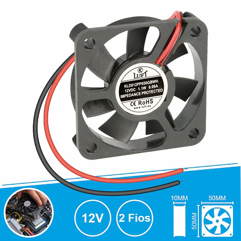 Ventoinha 12V 50x50x10mm 2 Fios KLD012PP050GBWH LUFT
