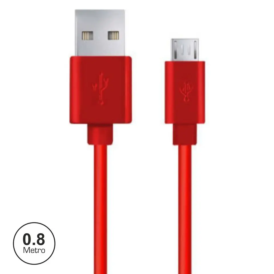 CABO USB-A 2.0 MACHO / MICRO USB-B MACHO 0.8M VERMELHO 1