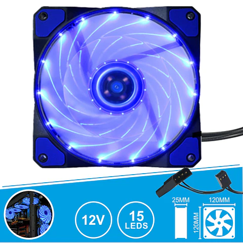 VENTOINHA 12V 120x120x25MM C/ 15 LEDS AZUIS