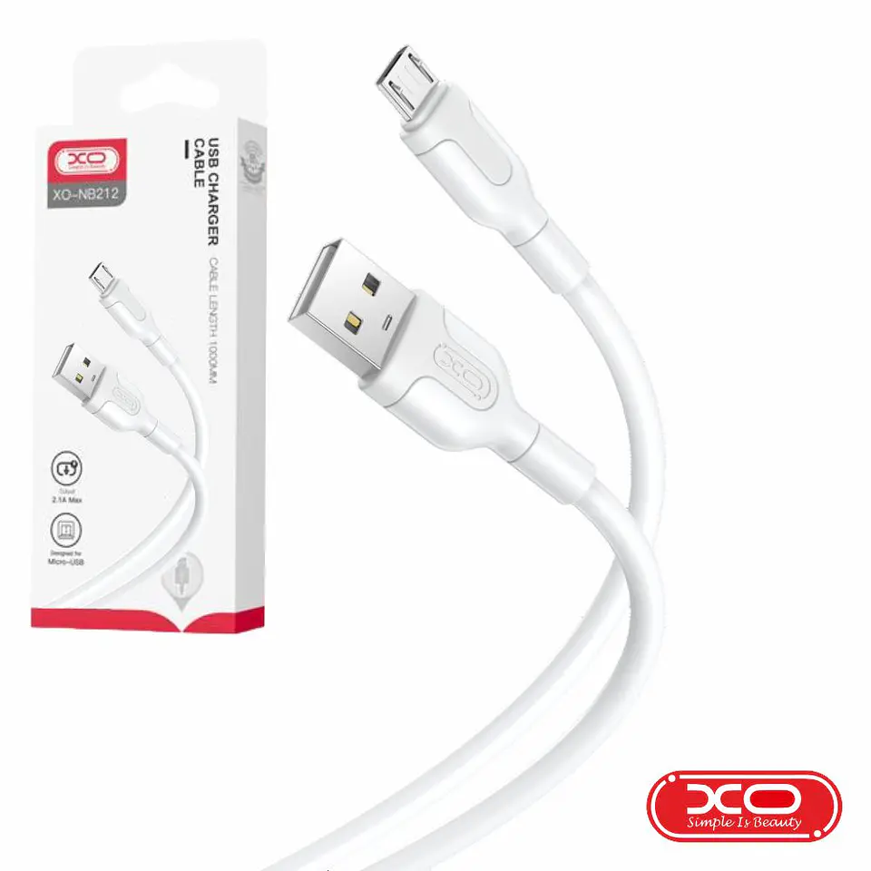 Cabo USB-A 2.0 Macho / Micro-USB 2.1A Branco 1m XO 1
