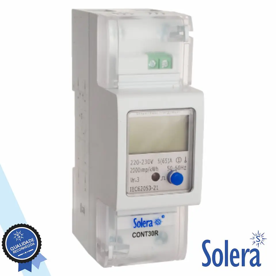 Contador de Energia 230V/65A 2 Módulos P/ Calha Din SOLERA 1