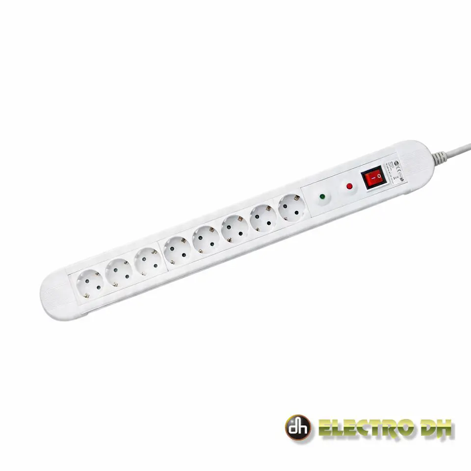 Extensão Elétrica 8x Schuko Interruptor Proteção 1.5m EDH 1