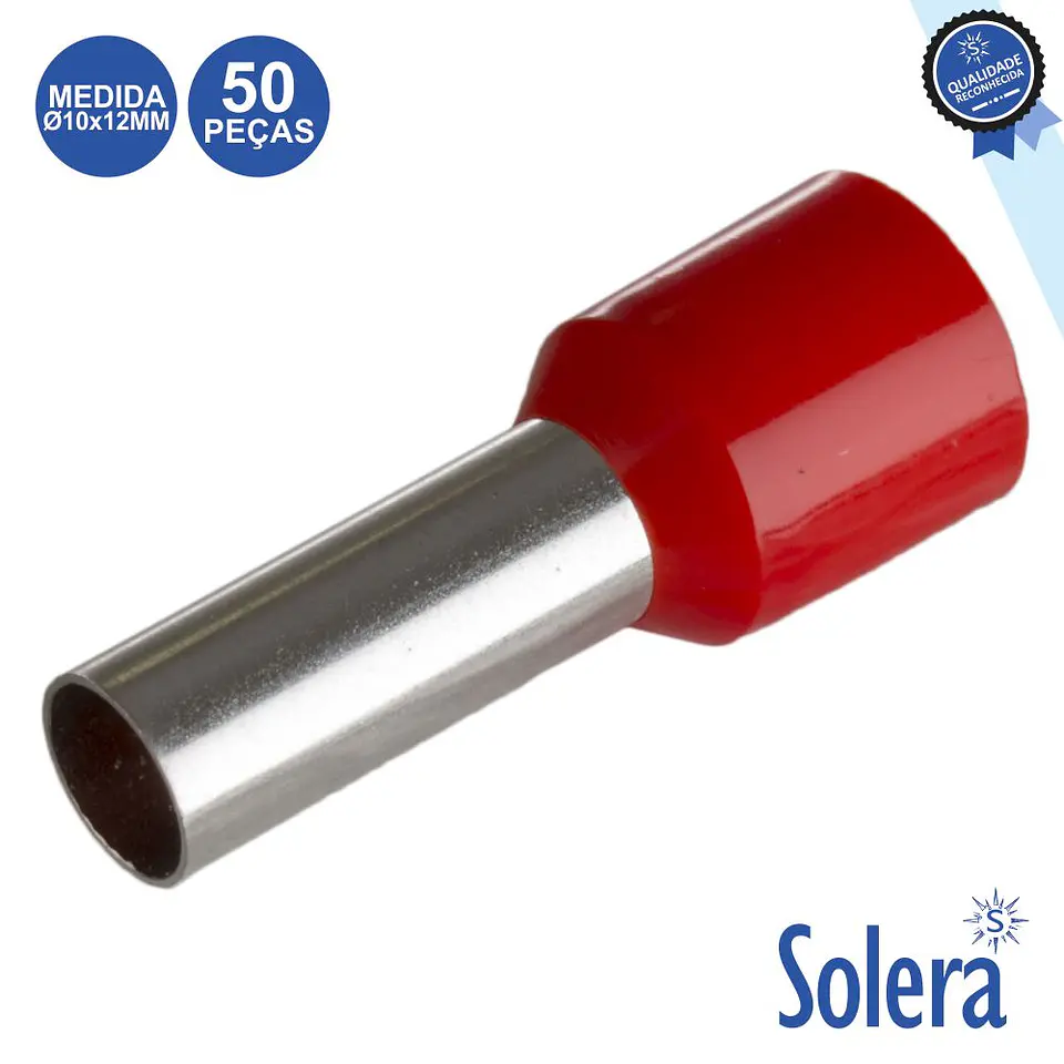 TERMINAL PONTEIRA ISOLADO Ø10x12MM 50X VERMELHO SOLERA 1
