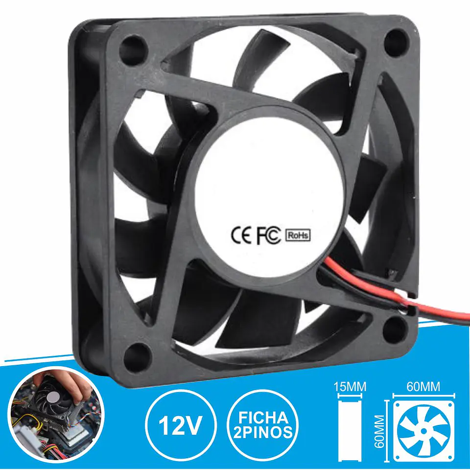 VENTOINHA 12V 60x60x15MM FICHA 2 PINOS 1