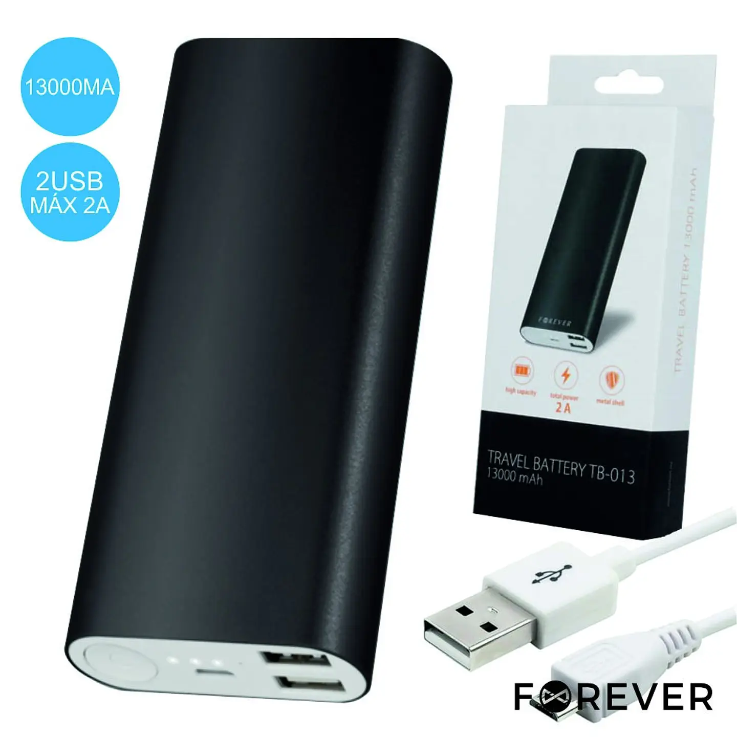 POWERBANK 13000MA C/ FICHA MICRO USB 2USB PRETO 1