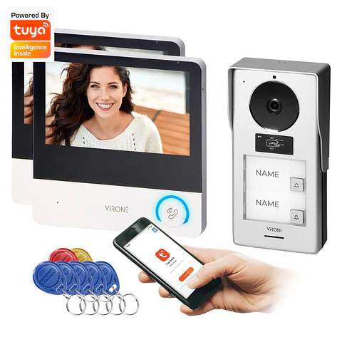 Vídeo Porteiro C/ 2 Monitores 7" Tátil C/ RFID TUYA VIRONE